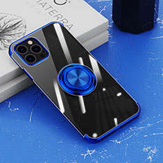 Silikon Hülle Handyhülle Ultradünn Schutzhülle Flexible Tasche Durchsichtig Transparent mit Magnetisch Fingerring Ständer Z02 für Apple iPhone 14 Pro Max Blau