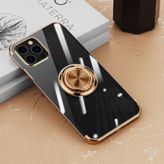 Silikon Hülle Handyhülle Ultradünn Schutzhülle Flexible Tasche Durchsichtig Transparent mit Magnetisch Fingerring Ständer Z02 für Apple iPhone 14 Pro Max Gold