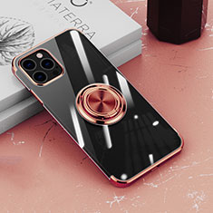 Silikon Hülle Handyhülle Ultradünn Schutzhülle Flexible Tasche Durchsichtig Transparent mit Magnetisch Fingerring Ständer Z02 für Apple iPhone 14 Pro Max Rosegold