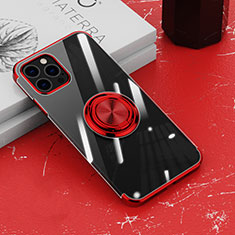Silikon Hülle Handyhülle Ultradünn Schutzhülle Flexible Tasche Durchsichtig Transparent mit Magnetisch Fingerring Ständer Z02 für Apple iPhone 14 Pro Max Rot