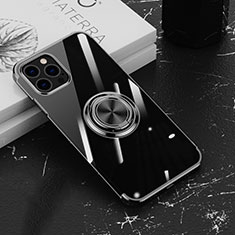 Silikon Hülle Handyhülle Ultradünn Schutzhülle Flexible Tasche Durchsichtig Transparent mit Magnetisch Fingerring Ständer Z02 für Apple iPhone 14 Pro Max Schwarz