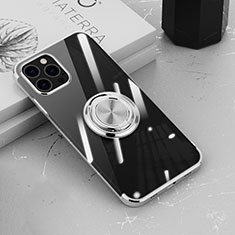 Silikon Hülle Handyhülle Ultradünn Schutzhülle Flexible Tasche Durchsichtig Transparent mit Magnetisch Fingerring Ständer Z02 für Apple iPhone 14 Pro Max Silber
