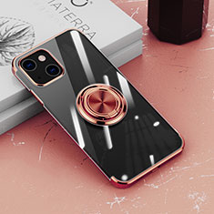 Silikon Hülle Handyhülle Ultradünn Schutzhülle Flexible Tasche Durchsichtig Transparent mit Magnetisch Fingerring Ständer Z02 für Apple iPhone 14 Rosegold