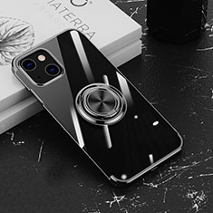 Silikon Hülle Handyhülle Ultradünn Schutzhülle Flexible Tasche Durchsichtig Transparent mit Magnetisch Fingerring Ständer Z02 für Apple iPhone 14 Schwarz