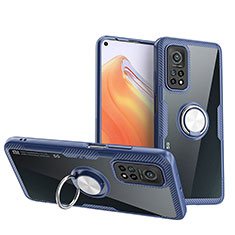 Silikon Hülle Handyhülle Ultradünn Schutzhülle Flexible Tasche Durchsichtig Transparent mit Magnetisch Fingerring Ständer ZL1 für Xiaomi Mi 10T 5G Silber und Blau