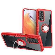 Silikon Hülle Handyhülle Ultradünn Schutzhülle Flexible Tasche Durchsichtig Transparent mit Magnetisch Fingerring Ständer ZL1 für Xiaomi Mi 10T Pro 5G Rot