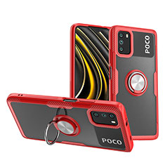 Silikon Hülle Handyhülle Ultradünn Schutzhülle Flexible Tasche Durchsichtig Transparent mit Magnetisch Fingerring Ständer ZL1 für Xiaomi Poco M3 Rot