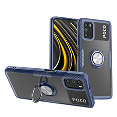 Silikon Hülle Handyhülle Ultradünn Schutzhülle Flexible Tasche Durchsichtig Transparent mit Magnetisch Fingerring Ständer ZL1 für Xiaomi Poco M3 Silber und Blau
