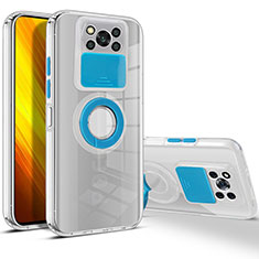 Silikon Hülle Handyhülle Ultradünn Schutzhülle Flexible Tasche Durchsichtig Transparent mit Ständer für Xiaomi Poco X3 NFC Blau