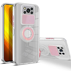 Silikon Hülle Handyhülle Ultradünn Schutzhülle Flexible Tasche Durchsichtig Transparent mit Ständer für Xiaomi Poco X3 NFC Rosa