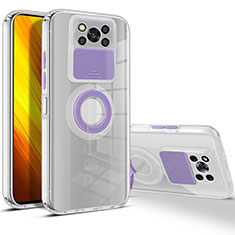 Silikon Hülle Handyhülle Ultradünn Schutzhülle Flexible Tasche Durchsichtig Transparent mit Ständer für Xiaomi Poco X3 NFC Violett