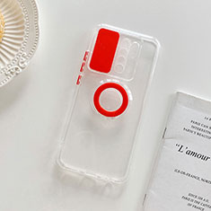 Silikon Hülle Handyhülle Ultradünn Schutzhülle Flexible Tasche Durchsichtig Transparent mit Ständer für Xiaomi Redmi 9 Rot