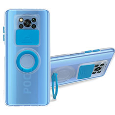 Silikon Hülle Handyhülle Ultradünn Schutzhülle Flexible Tasche Durchsichtig Transparent mit Ständer MJ1 für Xiaomi Poco X3 NFC Blau