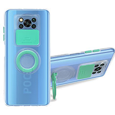Silikon Hülle Handyhülle Ultradünn Schutzhülle Flexible Tasche Durchsichtig Transparent mit Ständer MJ1 für Xiaomi Poco X3 NFC Hellblau