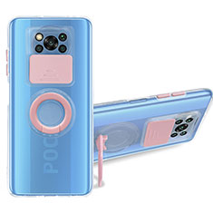 Silikon Hülle Handyhülle Ultradünn Schutzhülle Flexible Tasche Durchsichtig Transparent mit Ständer MJ1 für Xiaomi Poco X3 NFC Rosa