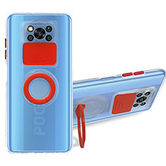 Silikon Hülle Handyhülle Ultradünn Schutzhülle Flexible Tasche Durchsichtig Transparent mit Ständer MJ1 für Xiaomi Poco X3 NFC Rot