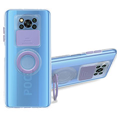 Silikon Hülle Handyhülle Ultradünn Schutzhülle Flexible Tasche Durchsichtig Transparent mit Ständer MJ1 für Xiaomi Poco X3 NFC Violett
