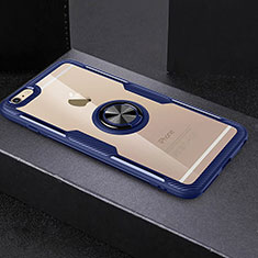 Silikon Hülle Handyhülle Ultradünn Schutzhülle Tasche Durchsichtig Transparent mit Fingerring Ständer R01 für Apple iPhone 6S Blau