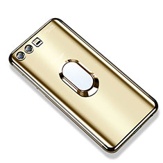 Silikon Hülle Handyhülle Ultradünn Schutzhülle Tasche Durchsichtig Transparent mit Fingerring Ständer S01 für Huawei Honor 9 Gold