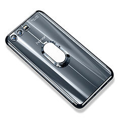 Silikon Hülle Handyhülle Ultradünn Schutzhülle Tasche Durchsichtig Transparent mit Fingerring Ständer S01 für Huawei Honor 9 Grau