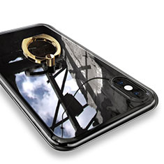 Silikon Hülle Handyhülle Ultradünn Schutzhülle Tasche Durchsichtig Transparent mit Fingerring Ständer V01 für Apple iPhone Xs Max Gold