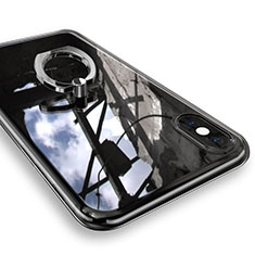 Silikon Hülle Handyhülle Ultradünn Schutzhülle Tasche Durchsichtig Transparent mit Fingerring Ständer V01 für Apple iPhone Xs Max Silber