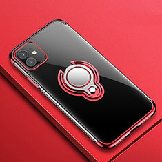 Silikon Hülle Handyhülle Ultradünn Schutzhülle Tasche Durchsichtig Transparent mit Magnetisch Fingerring Ständer C01 für Apple iPhone 11 Rot