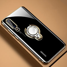 Silikon Hülle Handyhülle Ultradünn Schutzhülle Tasche Durchsichtig Transparent mit Magnetisch Fingerring Ständer C01 für Huawei P30 Gold