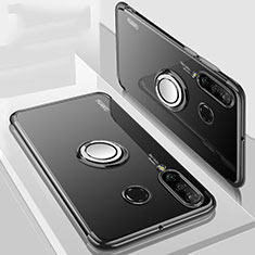 Silikon Hülle Handyhülle Ultradünn Schutzhülle Tasche Durchsichtig Transparent mit Magnetisch Fingerring Ständer C01 für Huawei P30 Lite XL Schwarz