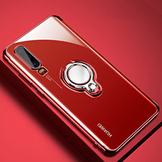 Silikon Hülle Handyhülle Ultradünn Schutzhülle Tasche Durchsichtig Transparent mit Magnetisch Fingerring Ständer C01 für Huawei P30 Rot