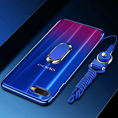 Silikon Hülle Handyhülle Ultradünn Schutzhülle Tasche Durchsichtig Transparent mit Magnetisch Fingerring Ständer C01 für Oppo R17 Neo Blau