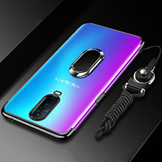 Silikon Hülle Handyhülle Ultradünn Schutzhülle Tasche Durchsichtig Transparent mit Magnetisch Fingerring Ständer C01 für Oppo RX17 Pro Schwarz