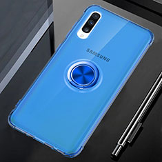 Silikon Hülle Handyhülle Ultradünn Schutzhülle Tasche Durchsichtig Transparent mit Magnetisch Fingerring Ständer C01 für Samsung Galaxy A70 Blau
