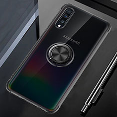 Silikon Hülle Handyhülle Ultradünn Schutzhülle Tasche Durchsichtig Transparent mit Magnetisch Fingerring Ständer C01 für Samsung Galaxy A90 5G Schwarz
