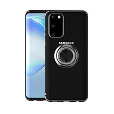 Silikon Hülle Handyhülle Ultradünn Schutzhülle Tasche Durchsichtig Transparent mit Magnetisch Fingerring Ständer C01 für Samsung Galaxy S20 5G Schwarz