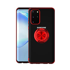 Silikon Hülle Handyhülle Ultradünn Schutzhülle Tasche Durchsichtig Transparent mit Magnetisch Fingerring Ständer C01 für Samsung Galaxy S20 Plus 5G Rot