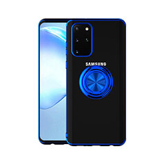 Silikon Hülle Handyhülle Ultradünn Schutzhülle Tasche Durchsichtig Transparent mit Magnetisch Fingerring Ständer C01 für Samsung Galaxy S20 Plus Blau
