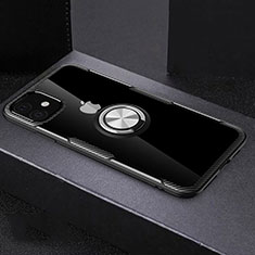 Silikon Hülle Handyhülle Ultradünn Schutzhülle Tasche Durchsichtig Transparent mit Magnetisch Fingerring Ständer C02 für Apple iPhone 11 Silber und Schwarz