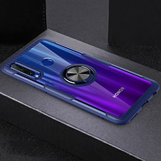 Silikon Hülle Handyhülle Ultradünn Schutzhülle Tasche Durchsichtig Transparent mit Magnetisch Fingerring Ständer C02 für Huawei Honor 20E Blau und Schwarz