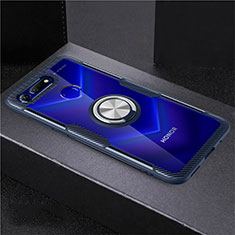 Silikon Hülle Handyhülle Ultradünn Schutzhülle Tasche Durchsichtig Transparent mit Magnetisch Fingerring Ständer C02 für Huawei Honor View 20 Blau
