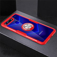 Silikon Hülle Handyhülle Ultradünn Schutzhülle Tasche Durchsichtig Transparent mit Magnetisch Fingerring Ständer C02 für Huawei Honor View 20 Rot