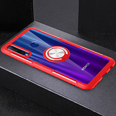 Silikon Hülle Handyhülle Ultradünn Schutzhülle Tasche Durchsichtig Transparent mit Magnetisch Fingerring Ständer C02 für Huawei P Smart+ Plus (2019) Rot