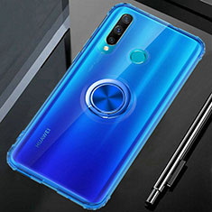 Silikon Hülle Handyhülle Ultradünn Schutzhülle Tasche Durchsichtig Transparent mit Magnetisch Fingerring Ständer C02 für Huawei P30 Lite XL Blau