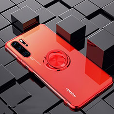 Silikon Hülle Handyhülle Ultradünn Schutzhülle Tasche Durchsichtig Transparent mit Magnetisch Fingerring Ständer C02 für Huawei P30 Pro Rot