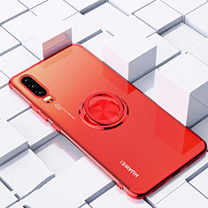 Silikon Hülle Handyhülle Ultradünn Schutzhülle Tasche Durchsichtig Transparent mit Magnetisch Fingerring Ständer C02 für Huawei P30 Rot