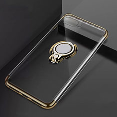 Silikon Hülle Handyhülle Ultradünn Schutzhülle Tasche Durchsichtig Transparent mit Magnetisch Fingerring Ständer C02 für Oppo R15X Gold
