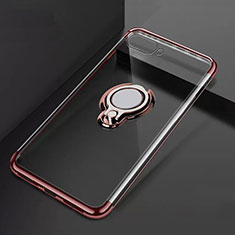 Silikon Hülle Handyhülle Ultradünn Schutzhülle Tasche Durchsichtig Transparent mit Magnetisch Fingerring Ständer C02 für Oppo RX17 Neo Rosegold