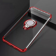 Silikon Hülle Handyhülle Ultradünn Schutzhülle Tasche Durchsichtig Transparent mit Magnetisch Fingerring Ständer C02 für Oppo RX17 Neo Rot