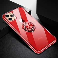 Silikon Hülle Handyhülle Ultradünn Schutzhülle Tasche Durchsichtig Transparent mit Magnetisch Fingerring Ständer C03 für Apple iPhone 11 Pro Max Rot