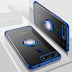 Silikon Hülle Handyhülle Ultradünn Schutzhülle Tasche Durchsichtig Transparent mit Magnetisch Fingerring Ständer C03 für Huawei Honor V20 Blau